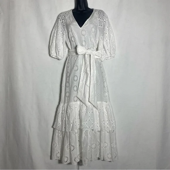 ZARA NWT WOMAN BELTED EMBROIDERED MIDI DRESS OYSTER WHITE Size S